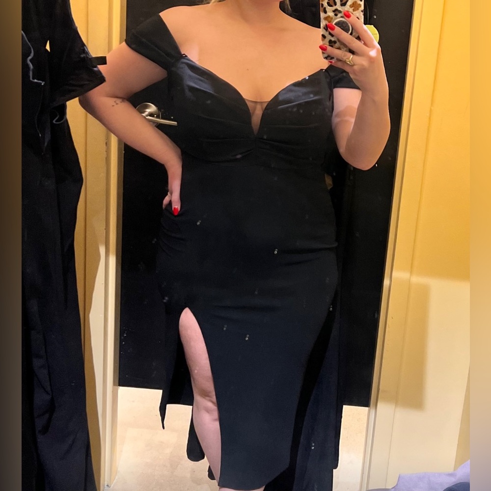 Black high low off shoulder dress for formal occasion! Tags, never worn